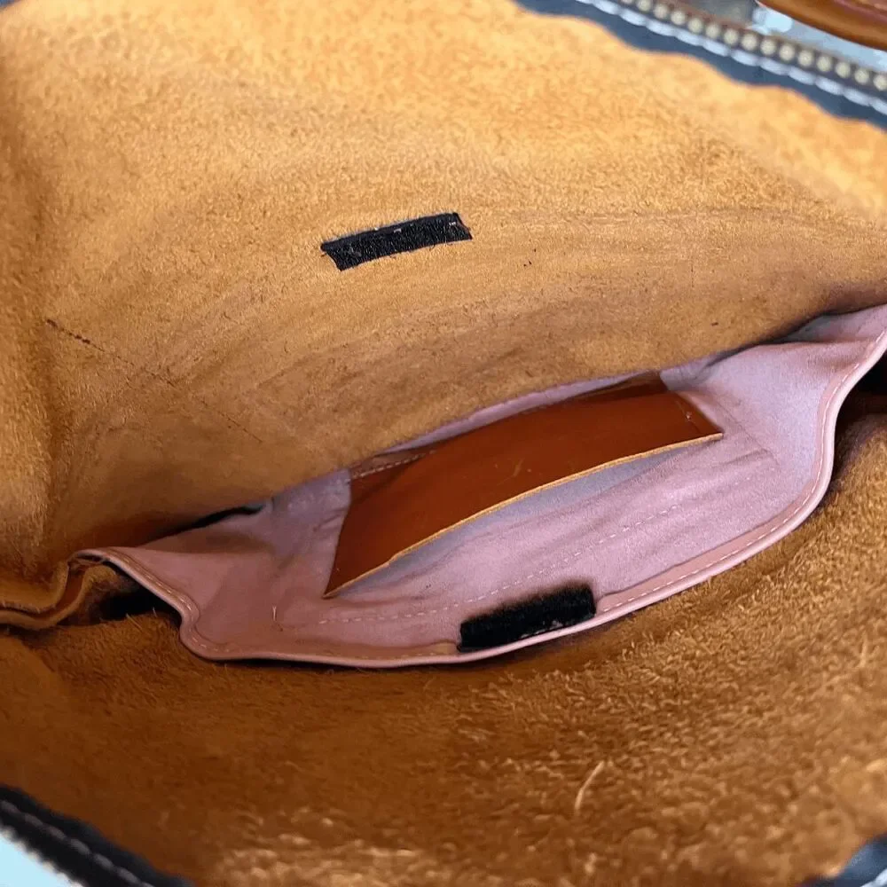 VTG Cognac Orange Full Grain Leather Crossbody Bag Adjustable Strap Handmade